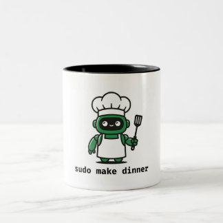 Funny Programmer Mug — sudo make dinner Tweekleurige Koffiemok