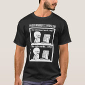 Funny programmeur T-shirt - Code werkt waarom Meme (Voorkant)