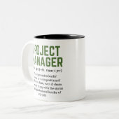 Funny Project Manager Dictionary Definition, Humor Tweekleurige Koffiemok (Voorkant links)
