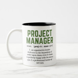 Funny Project Manager Dictionary Definition, Humor Tweekleurige Koffiemok
