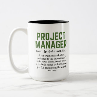 Funny Project Manager Dictionary Definition, Humor Tweekleurige Koffiemok