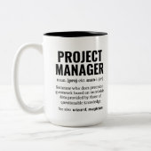 Funny Project Manager Dictionary Definition, Humor Tweekleurige Koffiemok (Links)