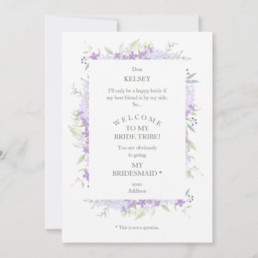 Funny Proposal Photo Bridesmaid Purple Wildflowers (Voorkant)