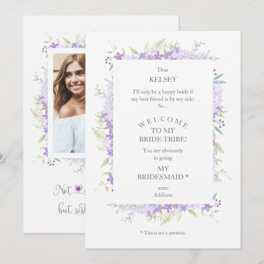 Funny Proposal Photo Bridesmaid Purple Wildflowers (Voorkant / Achterkant)