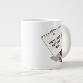 Funny Protester met Placard Cartoon Hedgel Grote Koffiekop (Voorkant rechts)