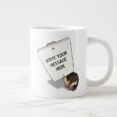 Funny Protester met Placard Cartoon Hedgel Grote Koffiekop (Rechts)