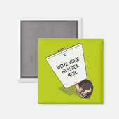 Funny Protestor met Placard Cartoon Hedégel Magneet (Voorkant / Achterkant)