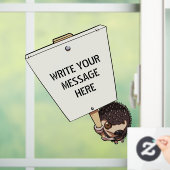 Funny Protestor met Placard Cartoon Hedégel Raamsticker (Huis)