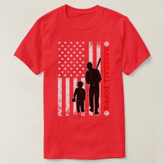 Funny Proud Baseball Poppa American Flag Fathers D T-shirt (Design voorkant)