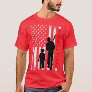 Funny Proud Baseball Poppa American Flag Fathers D T-shirt