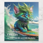 Funny Psychedelic Surf Cat Wijn Etiket (Enkel label)