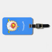 Funny puffer fish porcupine fish cartoon bagagelabel (Voorkant horizontaal)