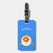 Funny puffer fish porcupine fish cartoon bagagelabel (Voorkant verticaal)