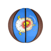 Funny puffer fish porcupine fish cartoon basketbal (Verticaal)