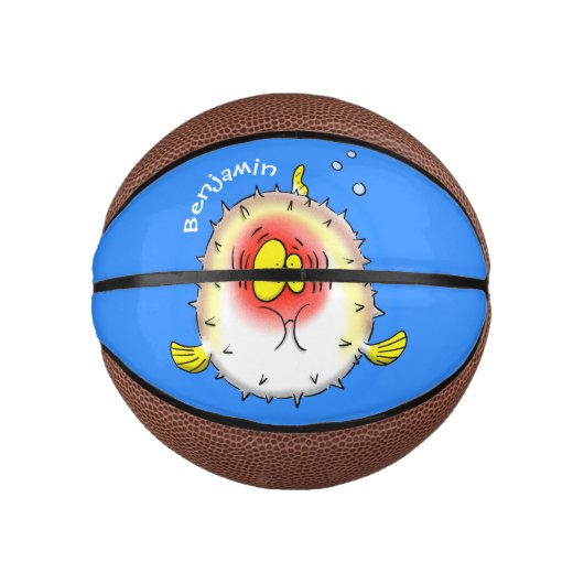 Funny puffer fish porcupine fish cartoon basketbal (Voorkant)