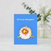 Funny puffer fish porcupine fish cartoon briefkaart (Staand voorkant)