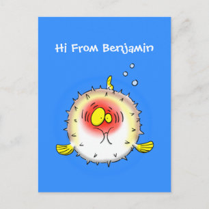 Funny puffer fish porcupine fish cartoon briefkaart