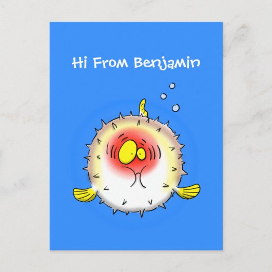 Funny puffer fish porcupine fish cartoon briefkaart (Voorkant)
