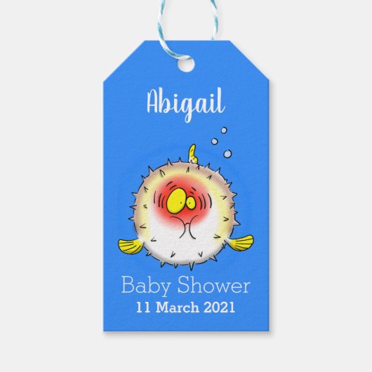 Funny puffer fish porcupine fish cartoon cadeaulabel (Voorkant)