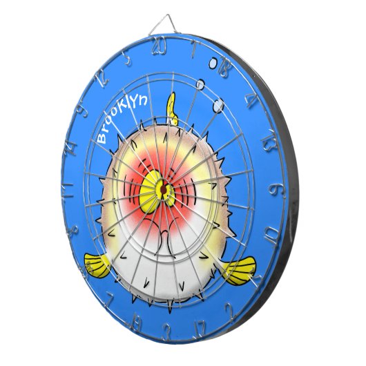 Funny puffer fish porcupine fish cartoon dartbord (Voorkant Rechts)