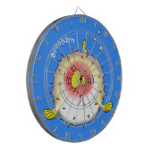 Funny puffer fish porcupine fish cartoon dartbord (Voorkant Links)