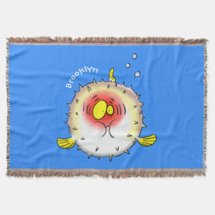 Funny puffer fish porcupine fish cartoon deken