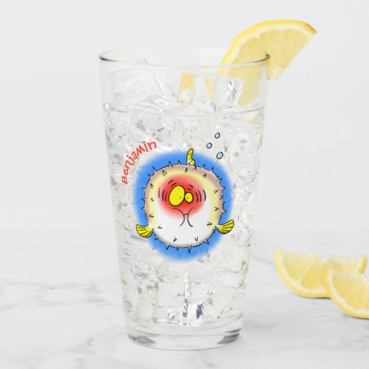 Funny puffer fish porcupine fish cartoon glas (Achterkant ijs)