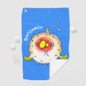 Funny puffer fish porcupine fish cartoon golfhanddoek (Insitu)
