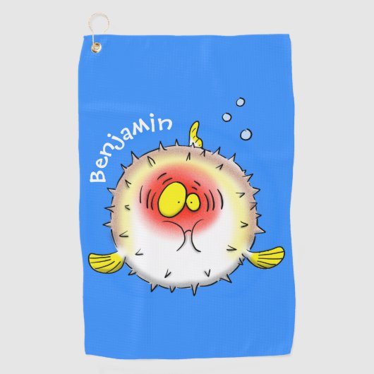 Funny puffer fish porcupine fish cartoon golfhanddoek (Voorkant)