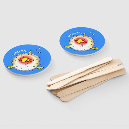 Funny puffer fish porcupine fish cartoon handwaaier (Niet-gemonteerd)