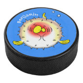 Funny puffer fish porcupine fish cartoon hockey puck (3/4)