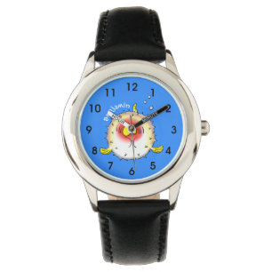Funny puffer fish porcupine fish cartoon horloge