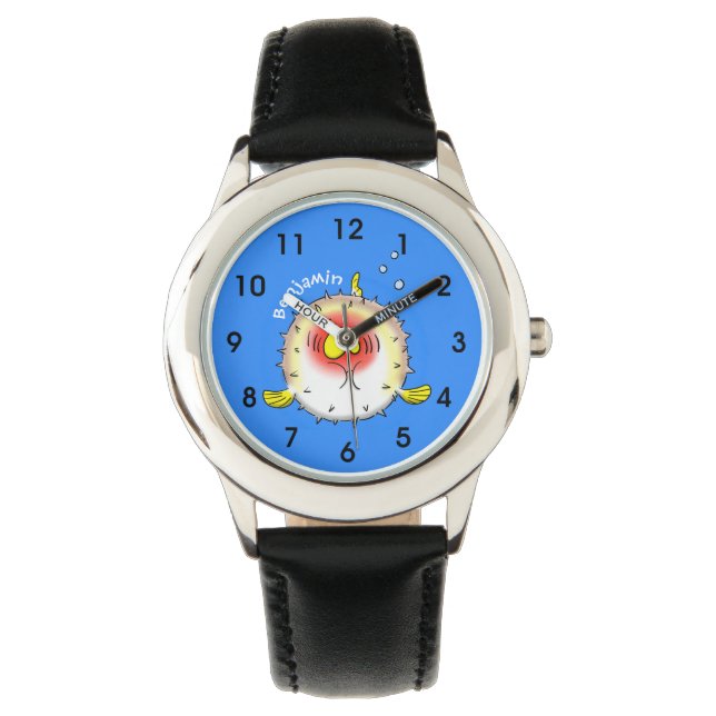 Funny puffer fish porcupine fish cartoon horloge (Voorkant)