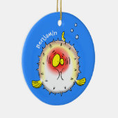 Funny puffer fish porcupine fish cartoon keramisch ornament (Rechts)