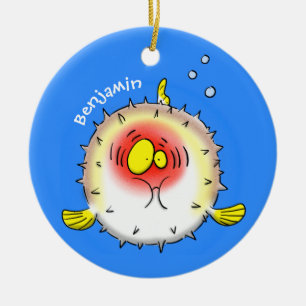 Funny puffer fish porcupine fish cartoon keramisch ornament