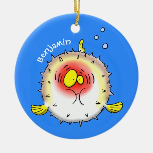 Funny puffer fish porcupine fish cartoon keramisch ornament (Voorkant)