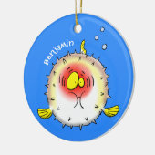 Funny puffer fish porcupine fish cartoon keramisch ornament (Links)