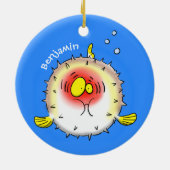 Funny puffer fish porcupine fish cartoon keramisch ornament (Achterkant)