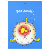 Funny puffer fish porcupine fish cartoon klembord (Achterkant)
