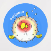 Funny puffer fish porcupine fish cartoon labels (Design 2)