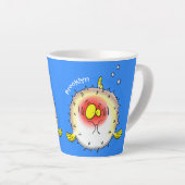 Funny puffer fish porcupine fish cartoon latte mok (Rechterhoek)
