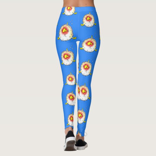 Funny puffer fish porcupine fish cartoon leggings (Achterkant)