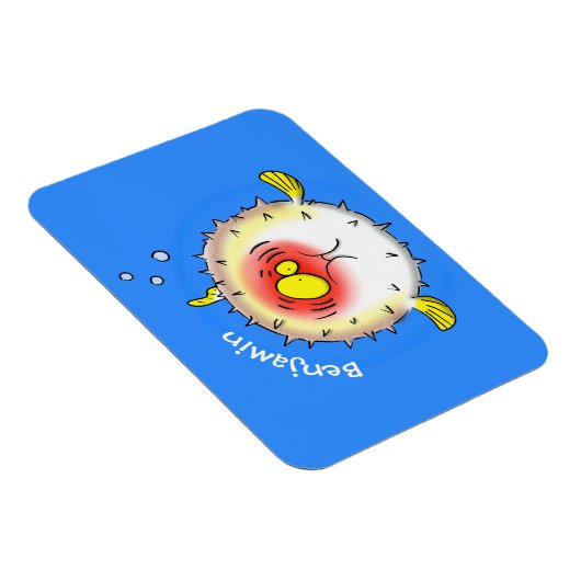 Funny puffer fish porcupine fish cartoon magneet (Rechterzijde)