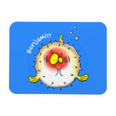 Funny puffer fish porcupine fish cartoon magneet (Horizontaal)