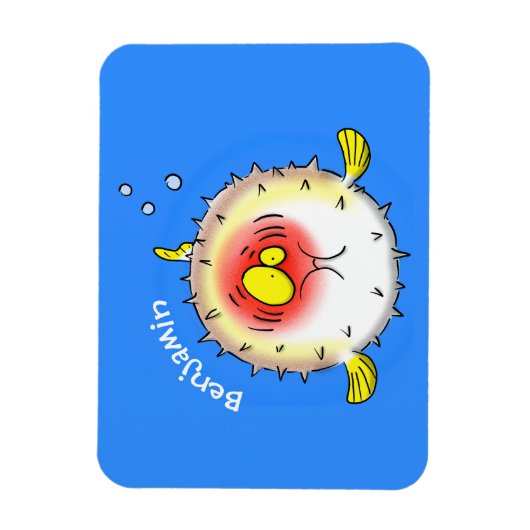 Funny puffer fish porcupine fish cartoon magneet (Verticaal)