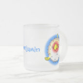 Funny puffer fish porcupine fish cartoon matglas koffiemok (Voorkant rechts)