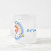 Funny puffer fish porcupine fish cartoon matglas koffiemok (Voorkant links)