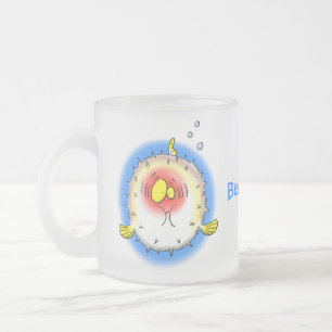 Funny puffer fish porcupine fish cartoon matglas koffiemok