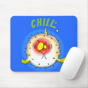 Funny puffer fish porcupine fish cartoon muismat