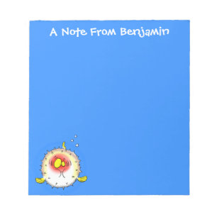 Funny puffer fish porcupine fish cartoon notitieblok